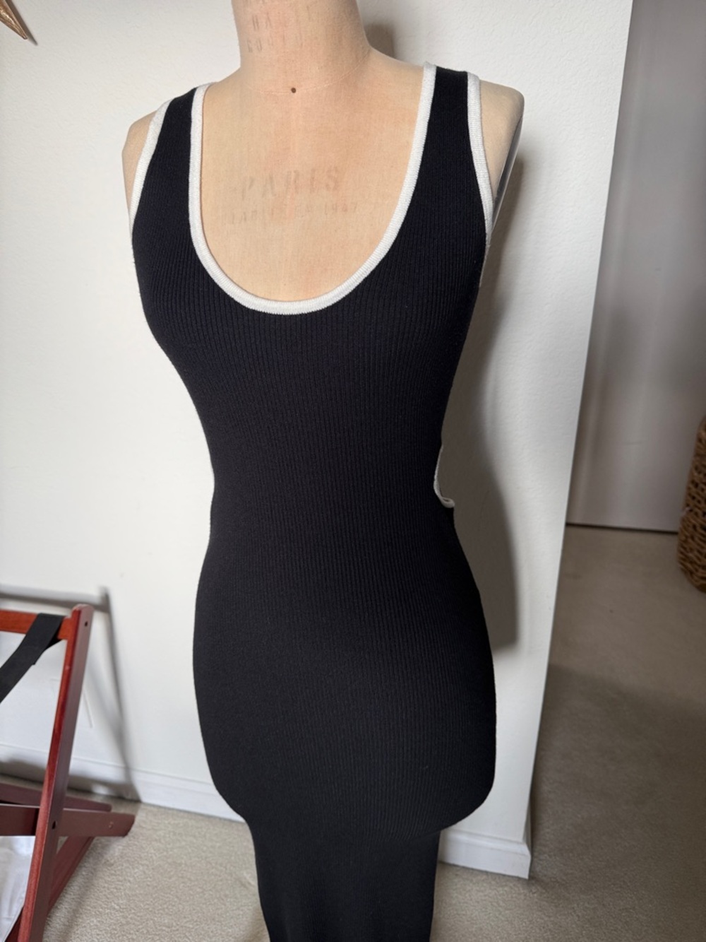 House of Harlow 1960 Black Ribbed Tank maxi dress with White Trim
